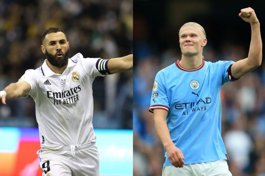Karim Benzema y Erling Haaland, titulares en Real Madrid y Manchester City. 