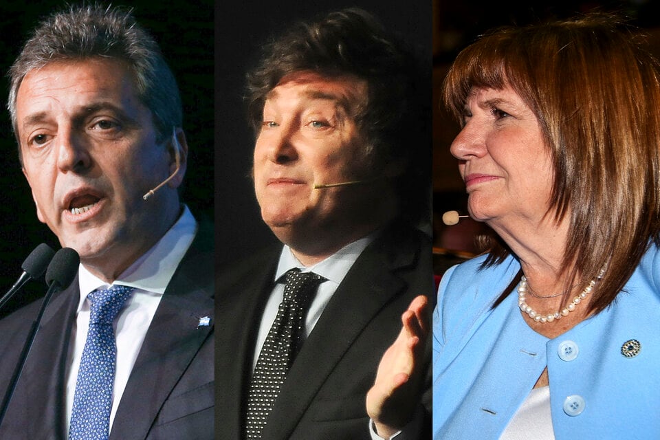 Sergio Massa, Javier Milei y Patricia Bullrich, las tres caras de la elección.