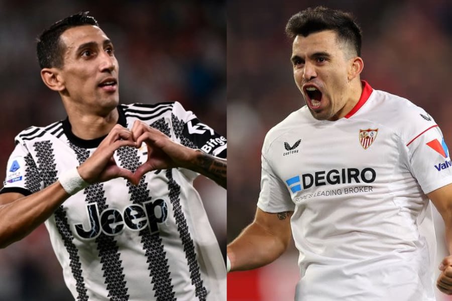 Ángel Di María y Marcos Acuña, titulares este jueves en el partido entre Juventus y Sevilla.