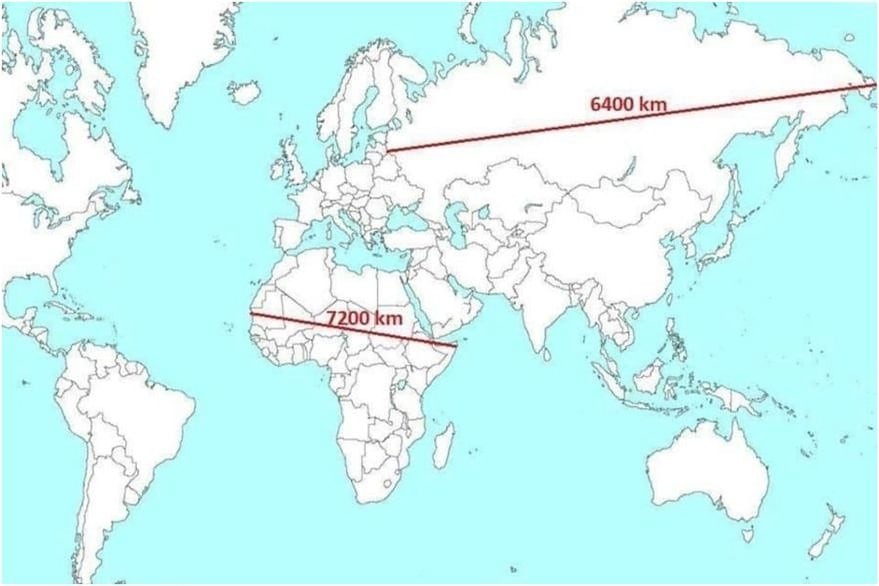 La distancia entre extremos en Rusia y África fue lo que disparó los comentarios en las redes. 