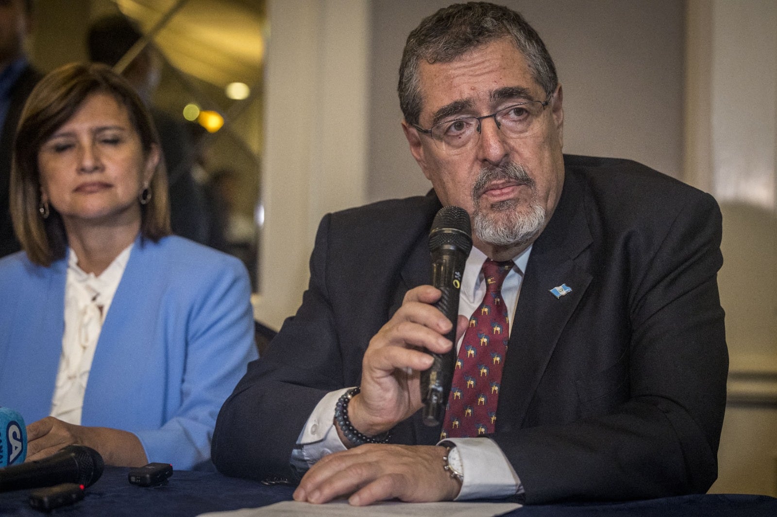 El presidente electo Bernardo Arévalo en conferencia de prensa en Ciudad de Guatemala. 