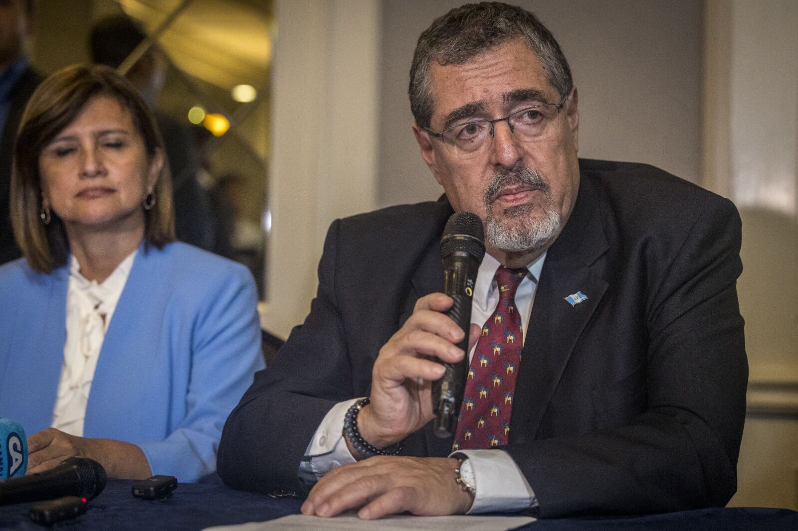 El presidente electo Bernardo Arévalo en conferencia de prensa en Ciudad de Guatemala.