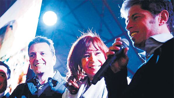 Sergio Massa, Cristina Kirchner y Axel Kicillof en Malvinas Argentinas.