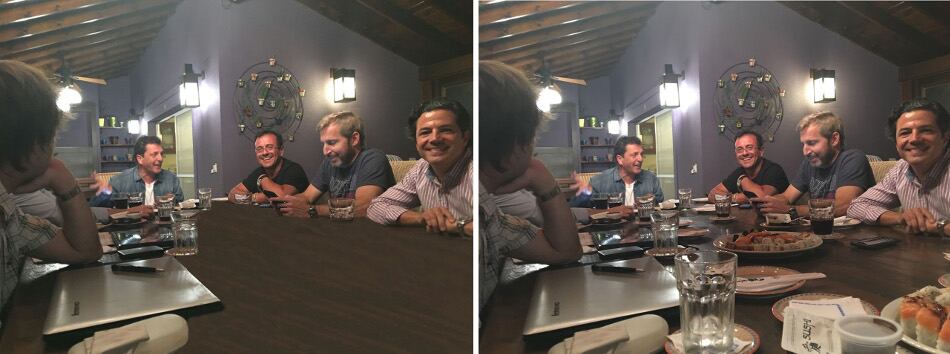 La foto retocada y la original, con el sushi.