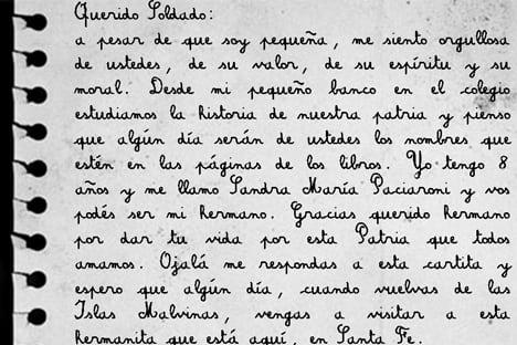 Una carta enviada por una alumna de cuarto grado a un soldado desconocido.