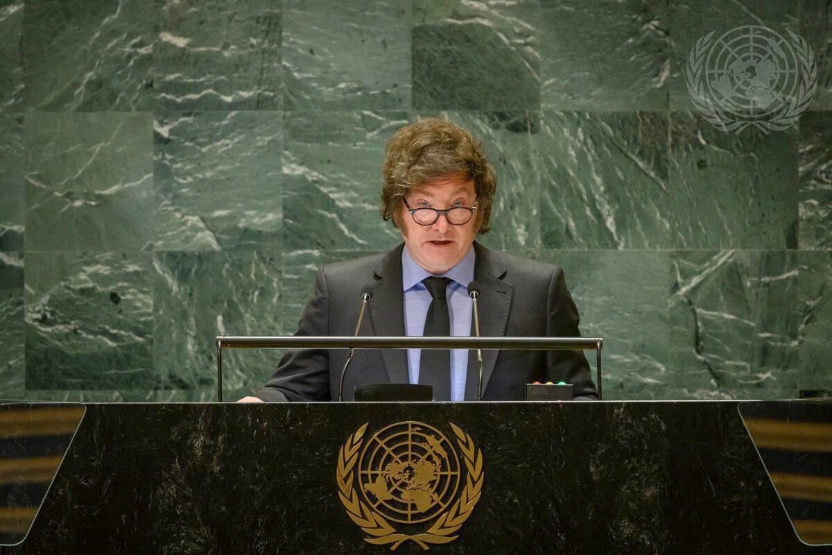 El presidente Javier Milei durante su participación en la ONU.