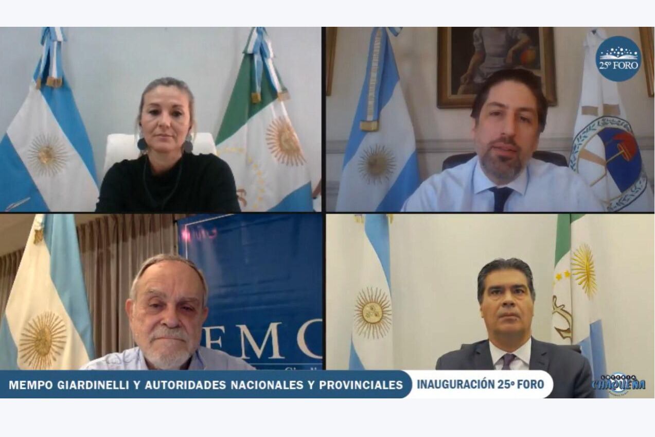 Torrente, Trotta, Giardinelli y Capitanich en la inauguración virtual.