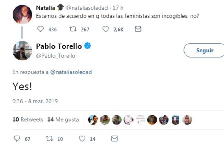 La respuesta de Torello en Twitter que generó indignación.