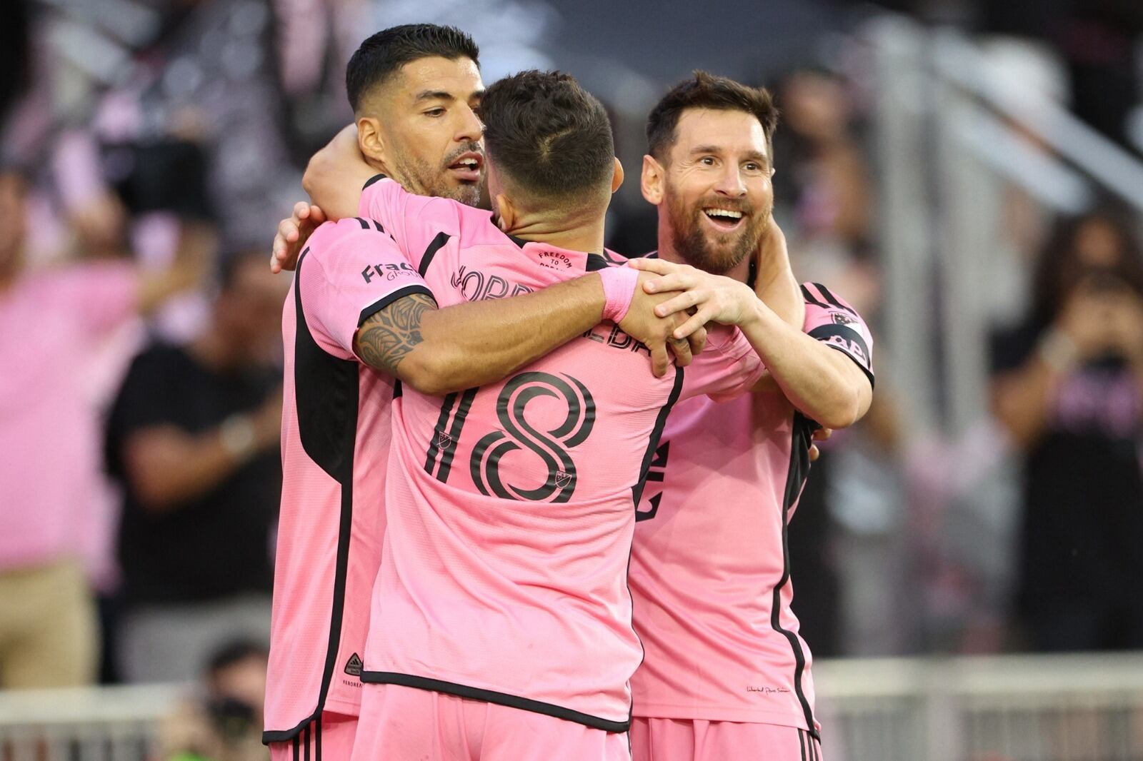 Suárez, Messi y Jordi Alba (ausente este miércoles) en la goleada 5 a 0 frente a Orlando.