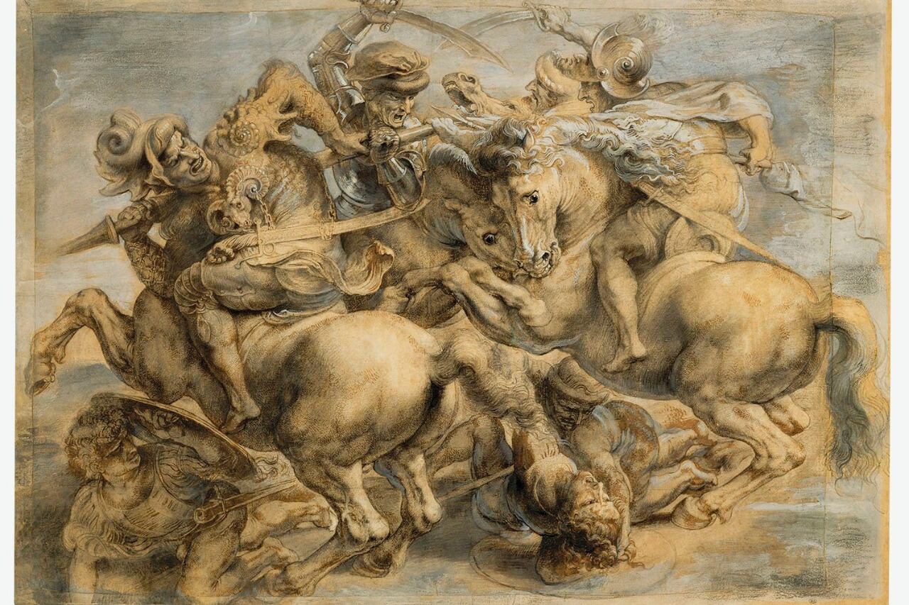La réplica de un boceto que muestra un fragmento del mural, firmada por Rubens, se conserva en el Louvre.