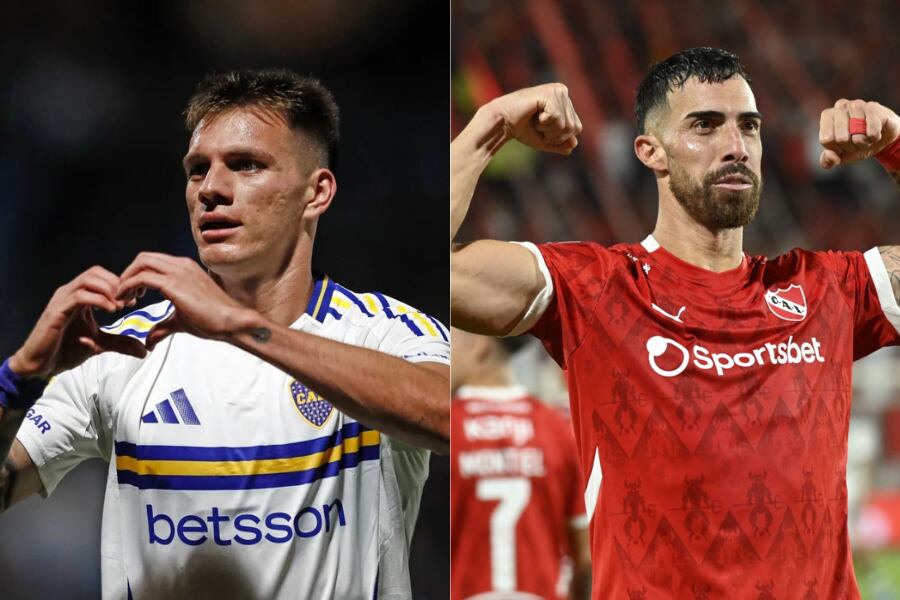 Kevín Zenón y Gabriel Ávalos festejan sus goles ante Belgrano y San Martín de San Juan respectivamente.