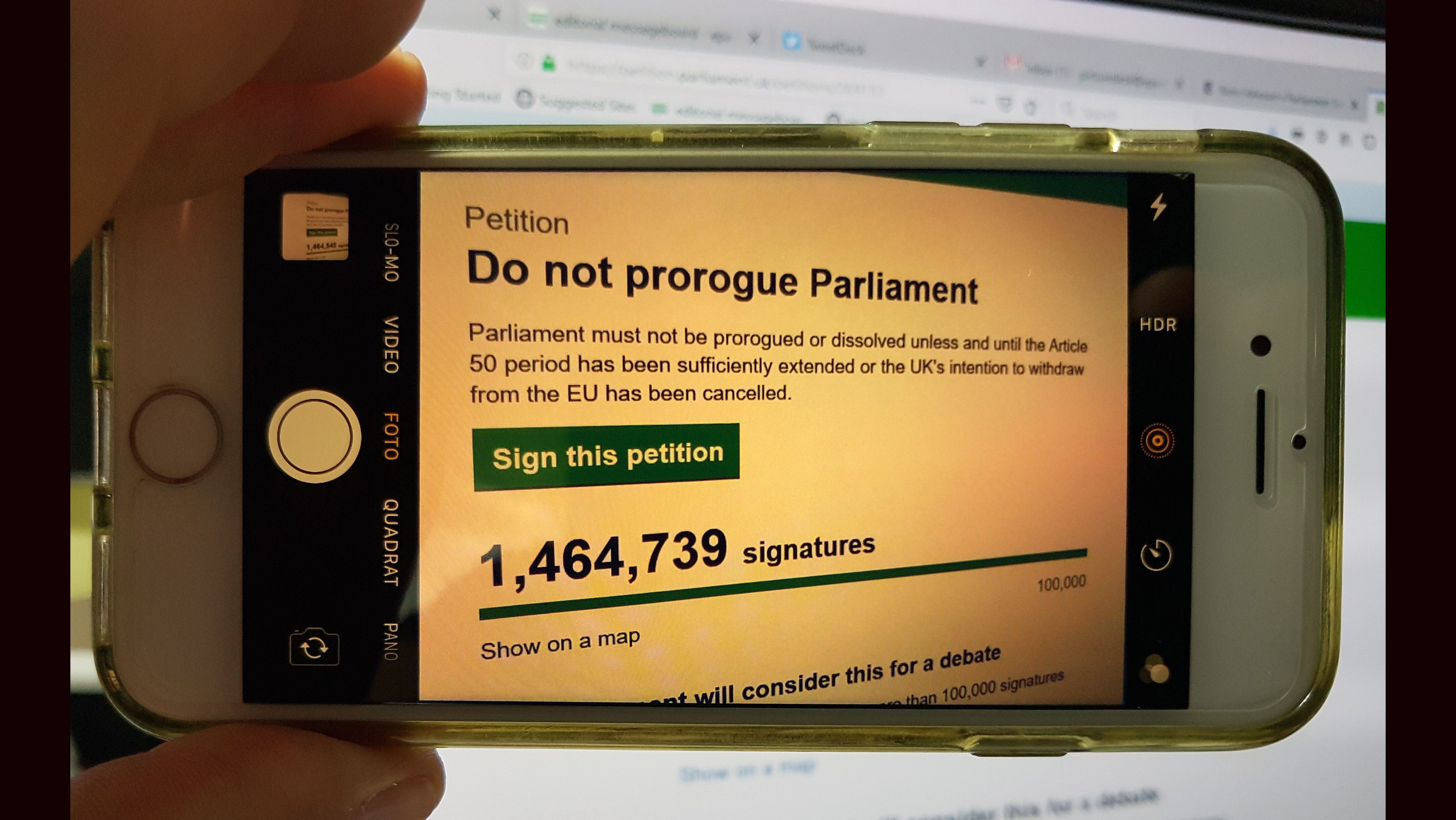 Un pedido para que el parlamento británico no sea suspendido sumó más de un millón de firmas.