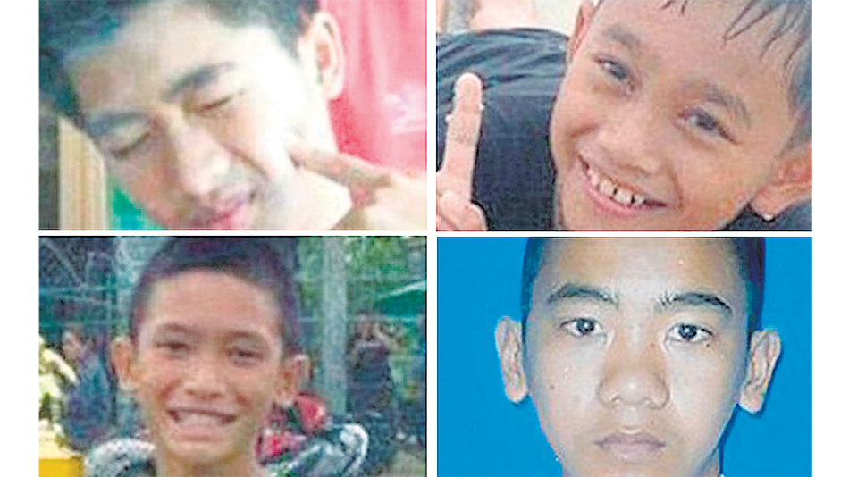 Pipat Bodhi, Nattawoot Thakamsai, Monhkhol Boonpiam y Prajak Sutham (de izq. a der. y de arriba a abajo), los cuatro niños rescatados.