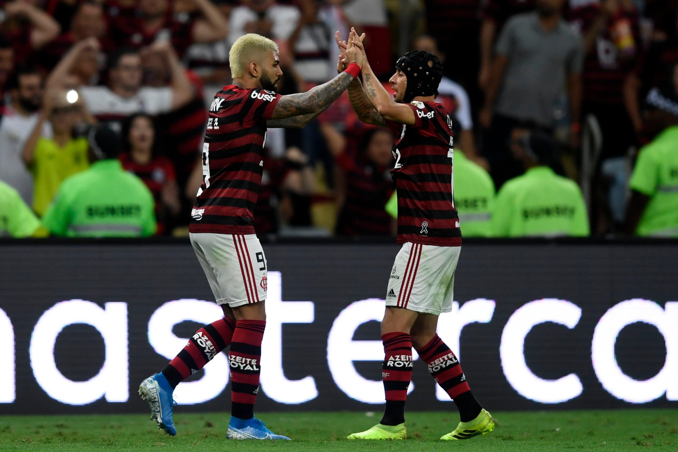 El festejo de uno de los goles del Flamengo.