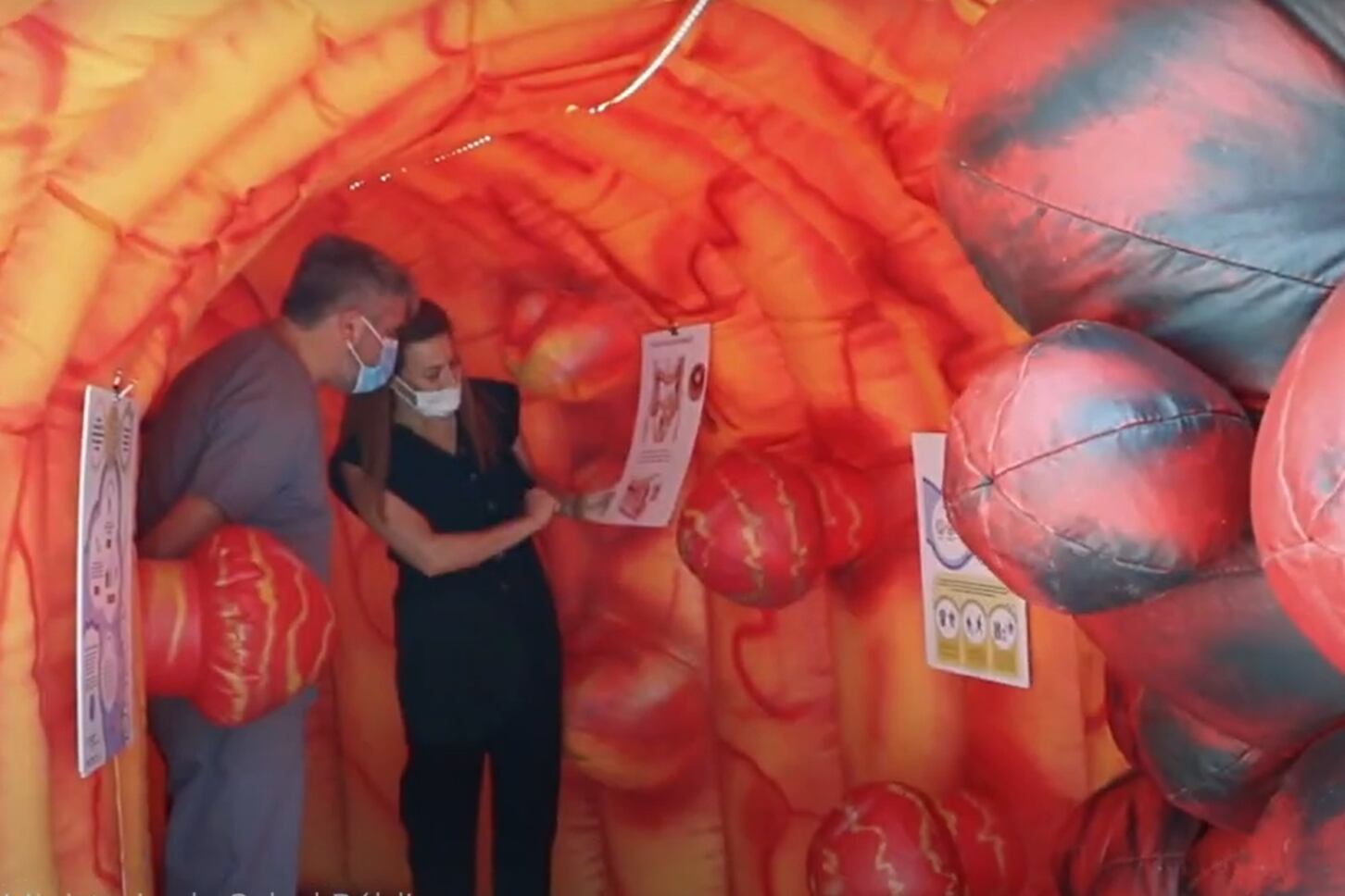 Somoza guia una visita en el colon inflable