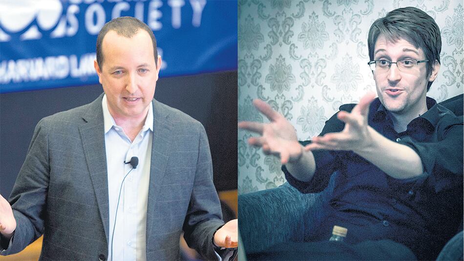 Ben Wizner (izq.) dice que su trabajo como abogado de Snowden (der.) es, en primer lugar, político antes que legal.