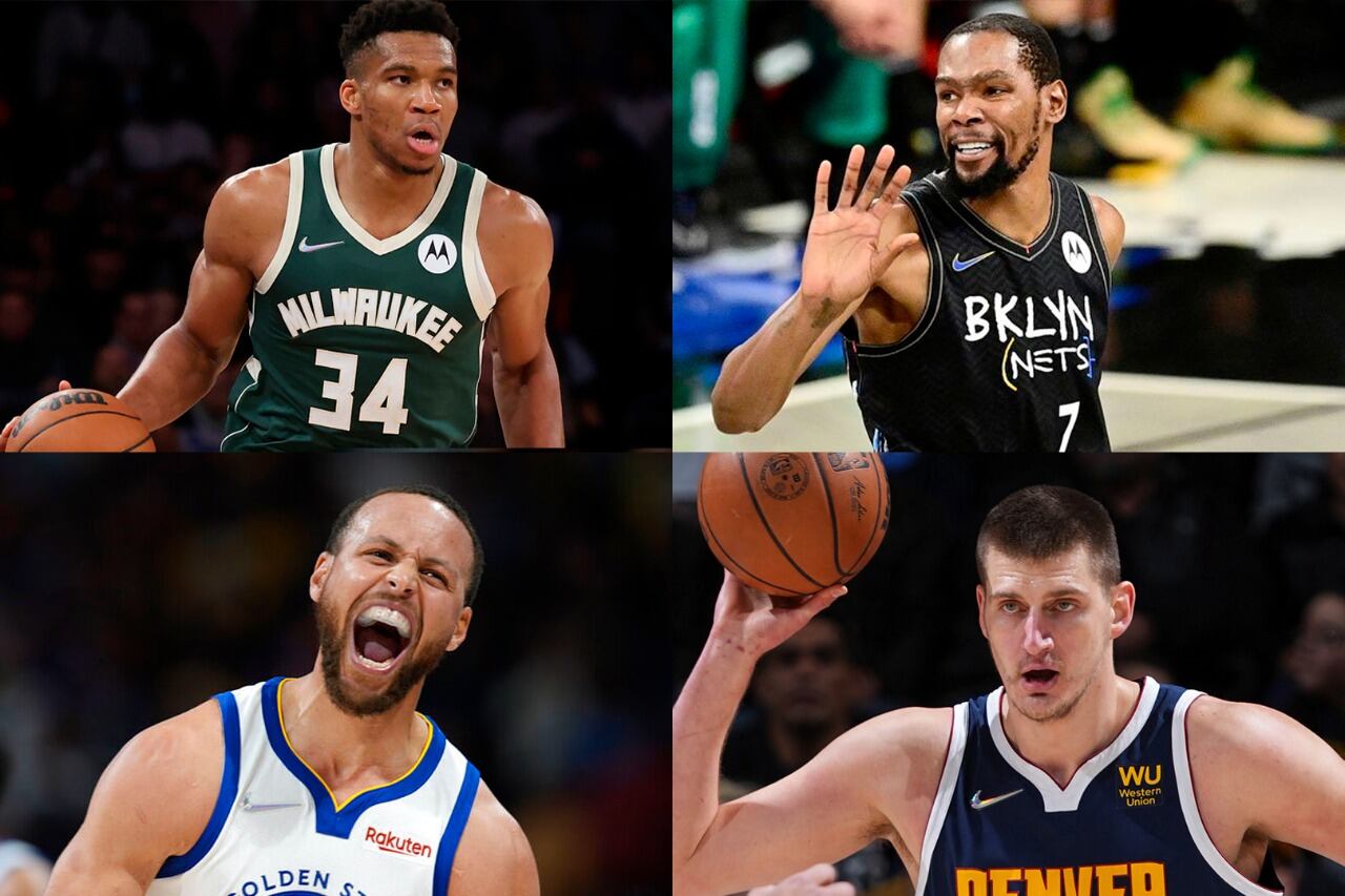 Giannis y Durant (arriba), cracks del Este. Curry y Jokic (abajo), van mano a mano.