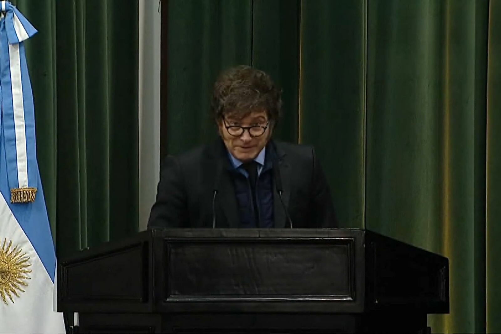 Milei durante el acto al que no fue Villarruel. 