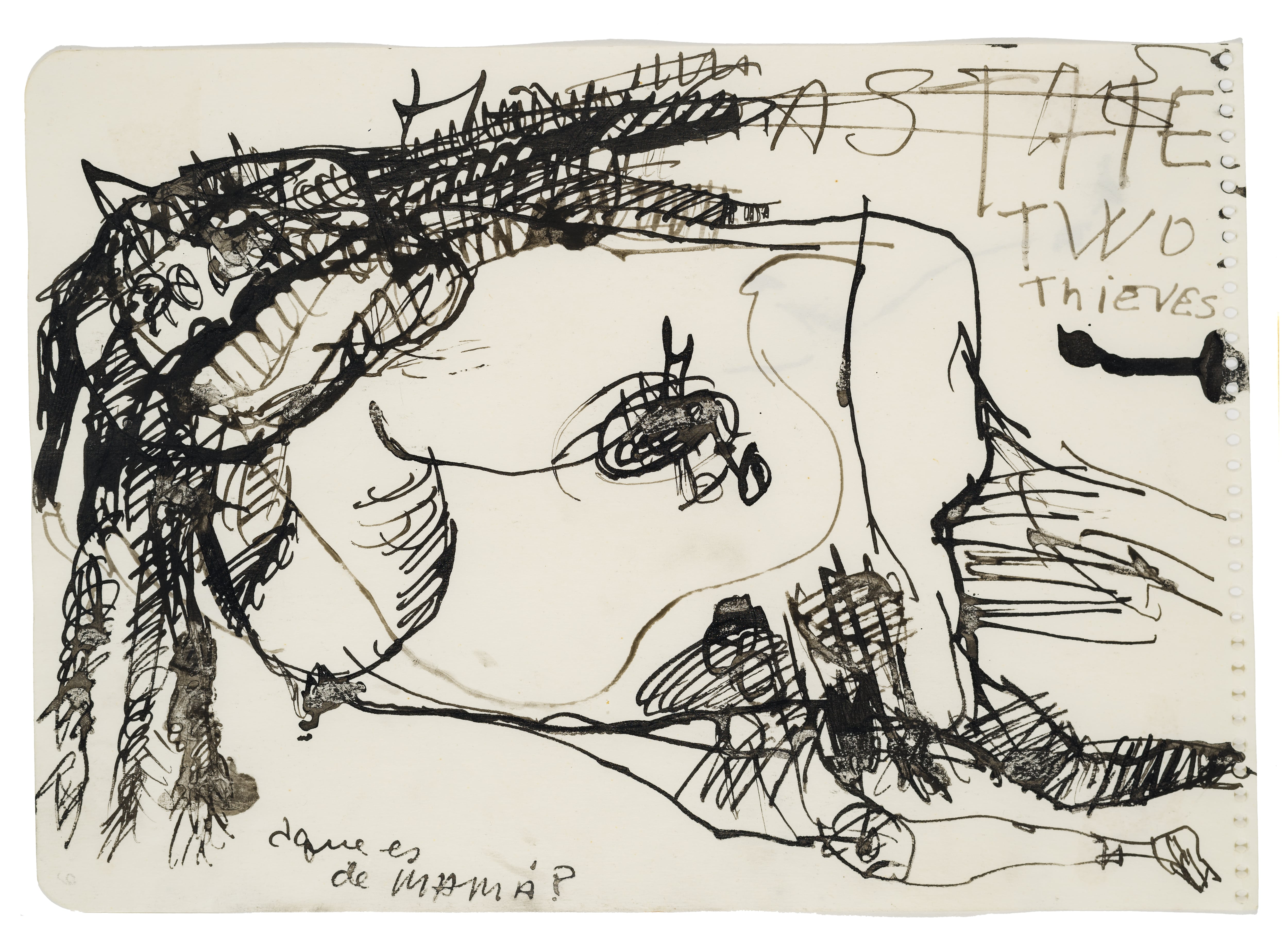 Sin título. Serie bloc de Madrid. Tinta sobre papel, circa 1964. Reproducido en el catálogo La mala letra. Papeles de Alberto Greco, Del Infinito, 2019. Gentileza Del Infinito