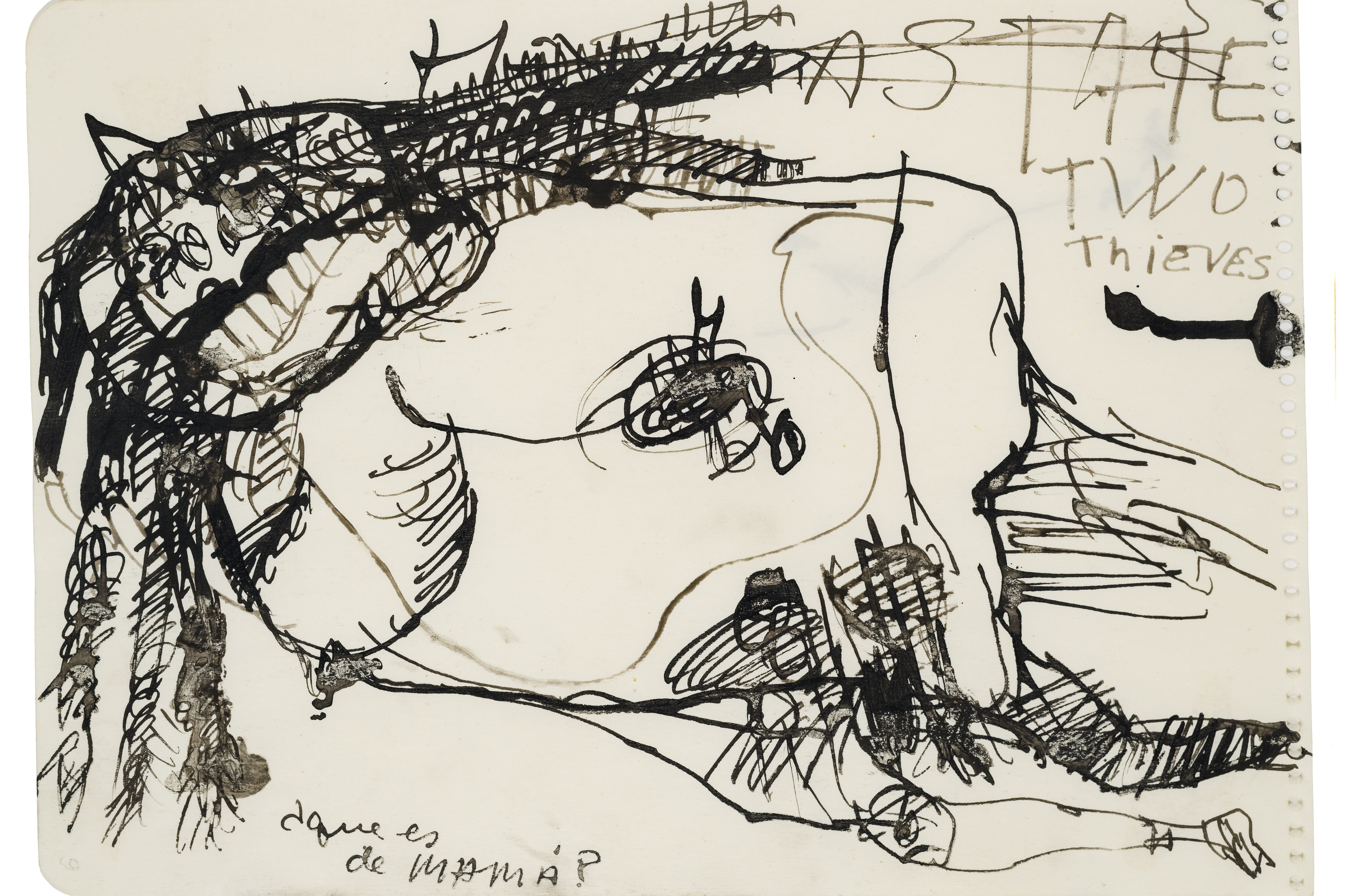 Sin título. Serie bloc de Madrid. Tinta sobre papel, circa 1964. Reproducido en el catálogo La mala letra. Papeles de Alberto Greco, Del Infinito, 2019. Gentileza Del Infinito