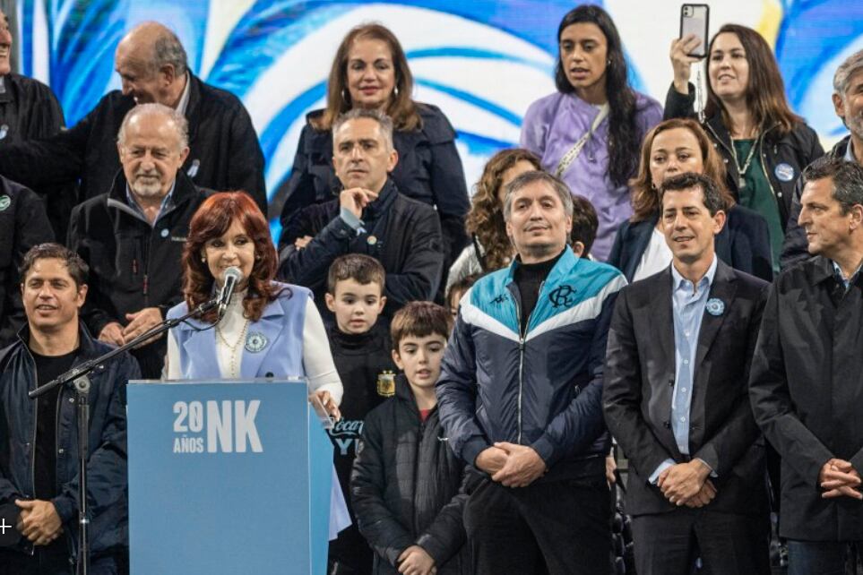 Uno de los actos que compartieron Cristina Kirchner, Axel Kicillof, Sergio Massa y Máximo Kirchner.
