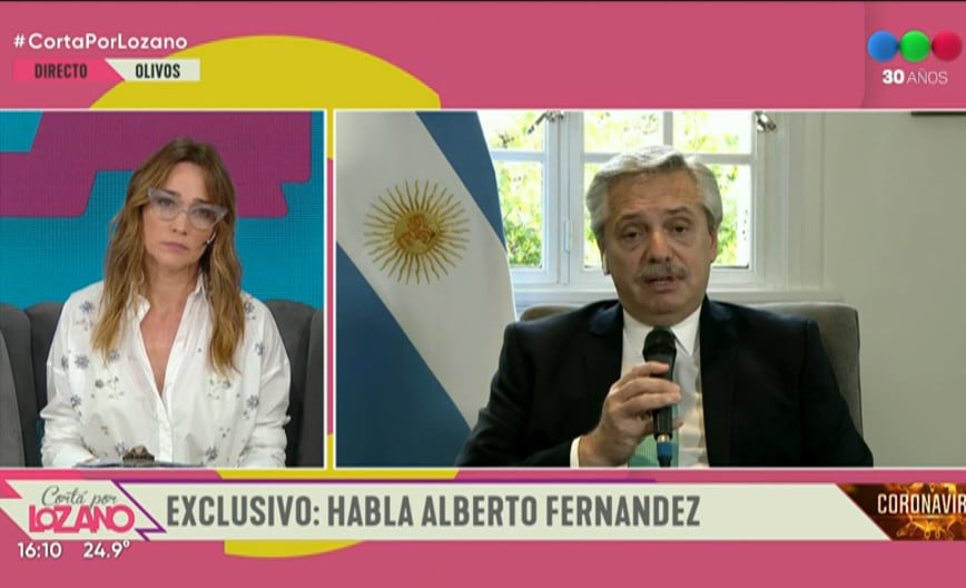 Fernández habló con el programa "Cortá por Lozano", de Telefé.