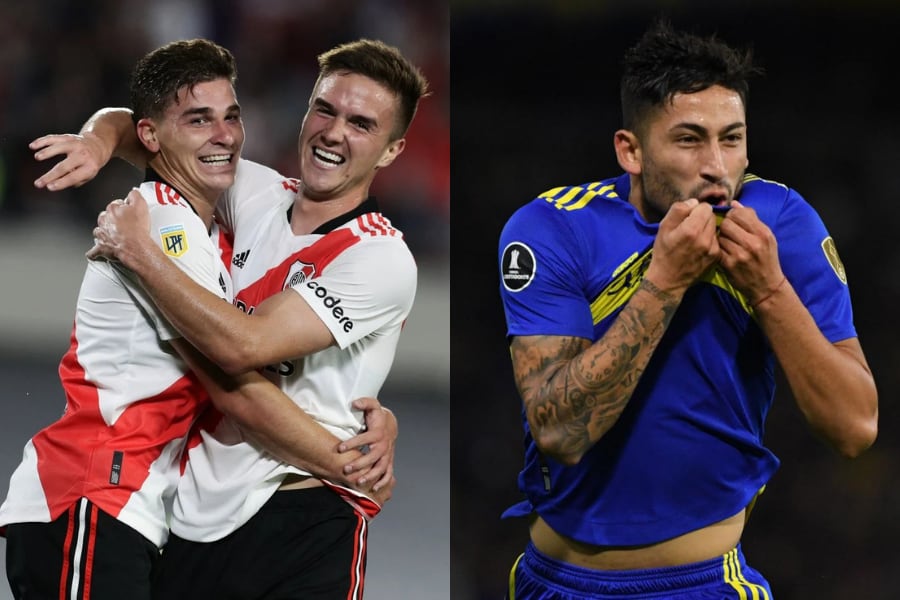 Julián Álvarez y Agustín Palavecino de River, y Alan Varela de Boca