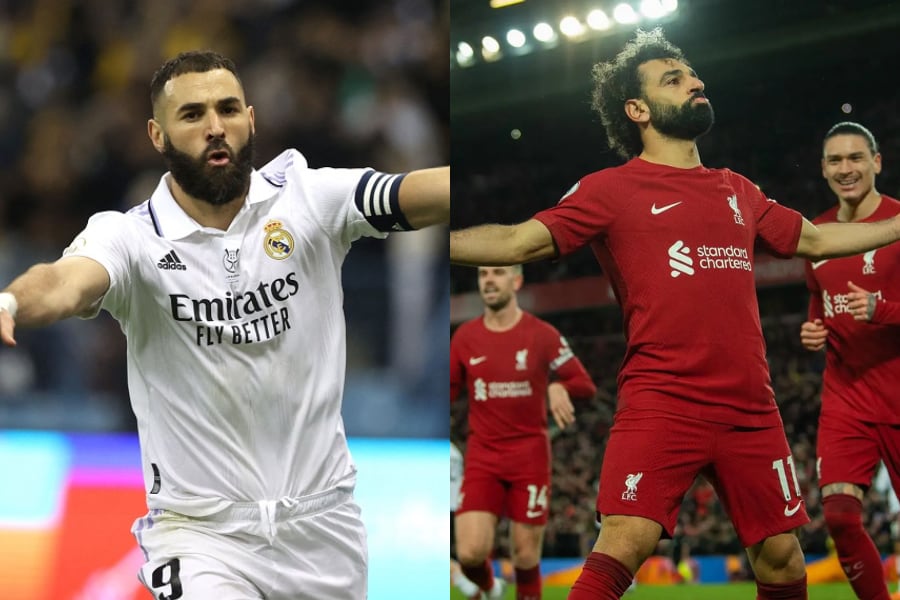 Karim Benzema (AFP) y Mohamed Sala (EFE) serán titulares esta noche en el Santiago Bernabéu. 
