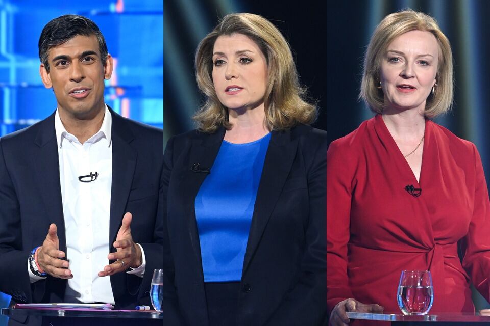 De izq. a der: Rishi Sunak, Penny Mordaunt y Liz Truss.
