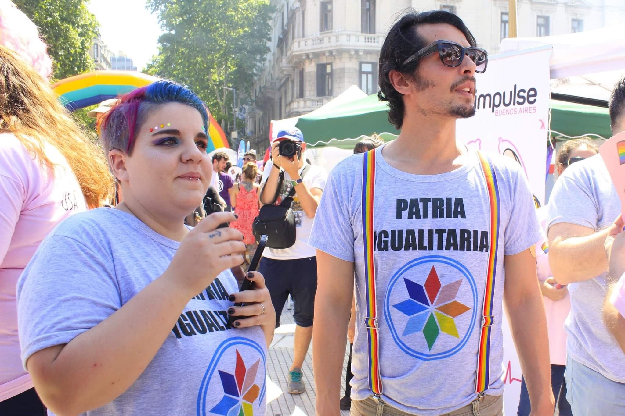 Sol Guasch Cherot, Vicepresidenta de Patria Igualitaria, Responsable territorial de Patria Igualitaria San Martín. Y Pablo Eva Daniel Larrosa Marcilio, Coordinador General de Diversidades y Disidencias de San Martín, Presidente de Patria Igualitaria.