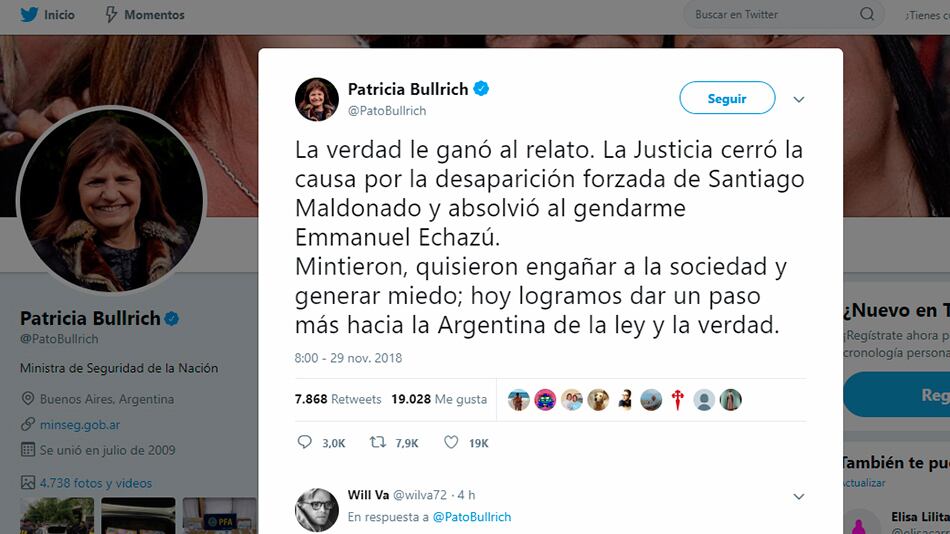 Para Bullrich, con el fallo de Lleral se dio "un paso más hacia la Argentina de la ley y la verdad".