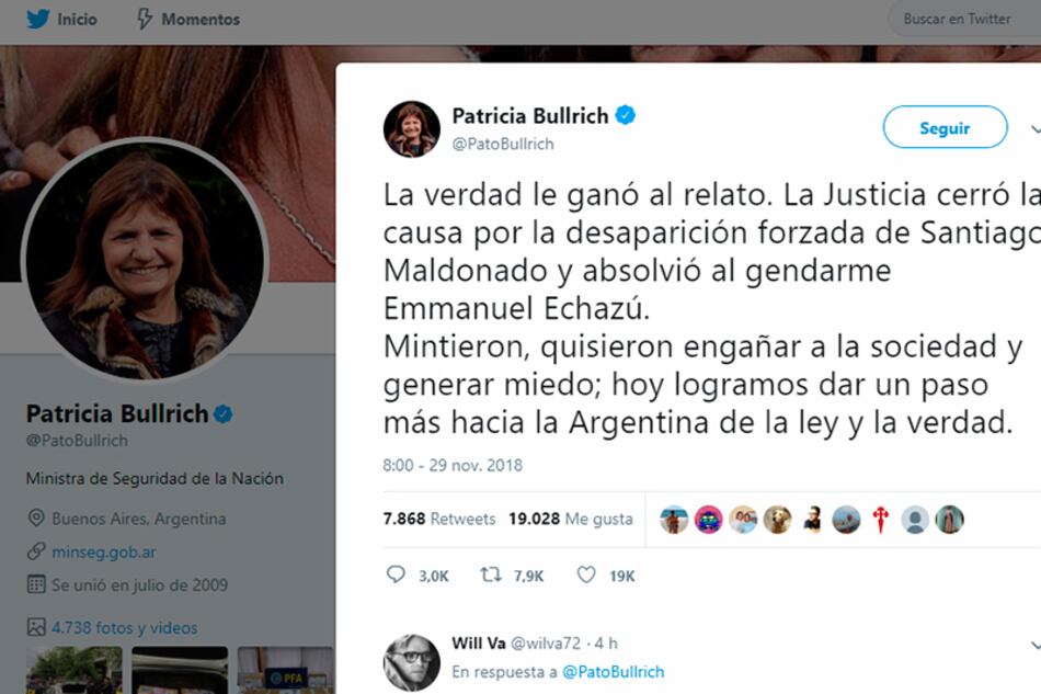 Para Bullrich, con el fallo de Lleral se dio "un paso más hacia la Argentina de la ley y la verdad".