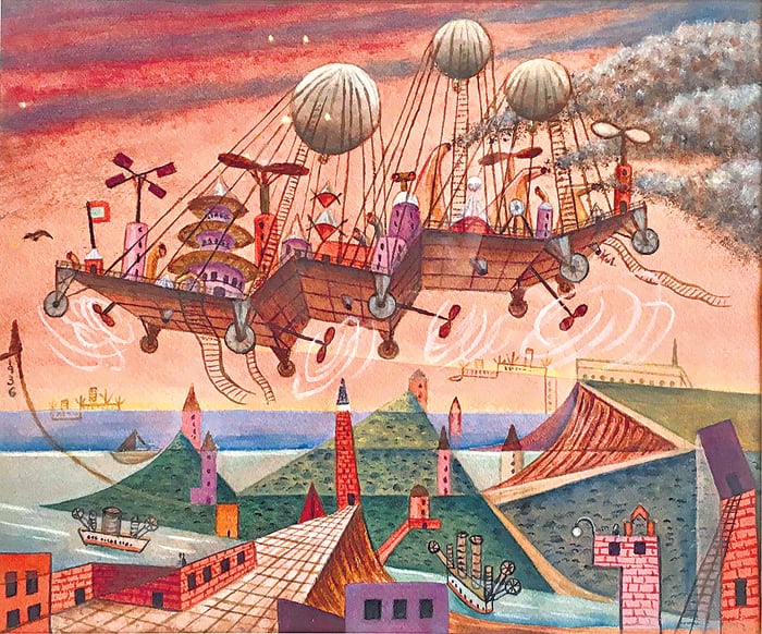 Vuel Villa, 1936, acuarela y gouache sobre papel de Xul Solar; 34 x 40 cm. (Fragmento)