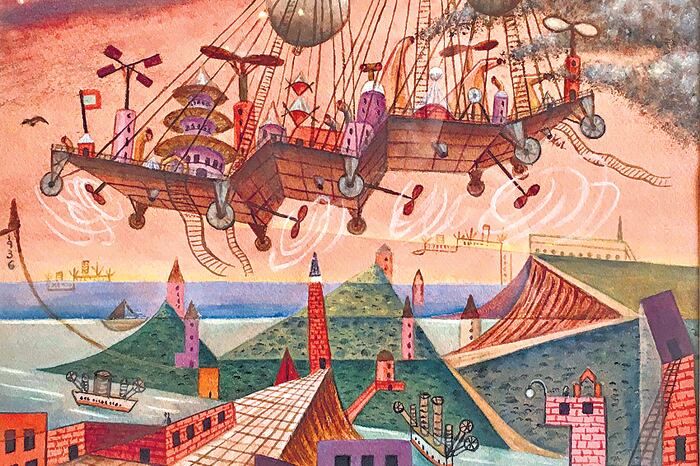 Vuel Villa, 1936, acuarela y gouache sobre papel de Xul Solar; 34 x 40 cm. (Fragmento)