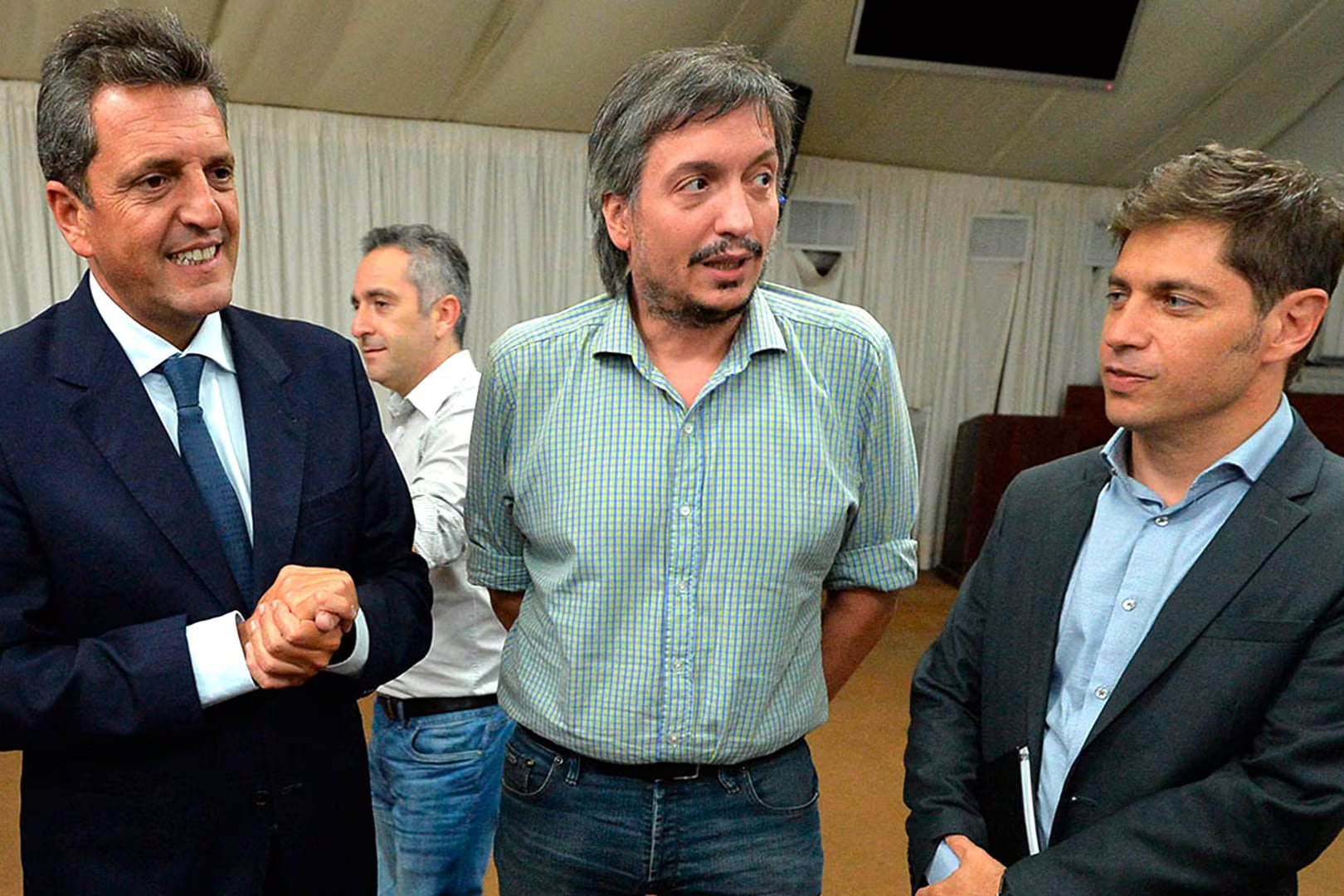 Sergio Massa, Máximo Kirchner y Axel Kicillof.