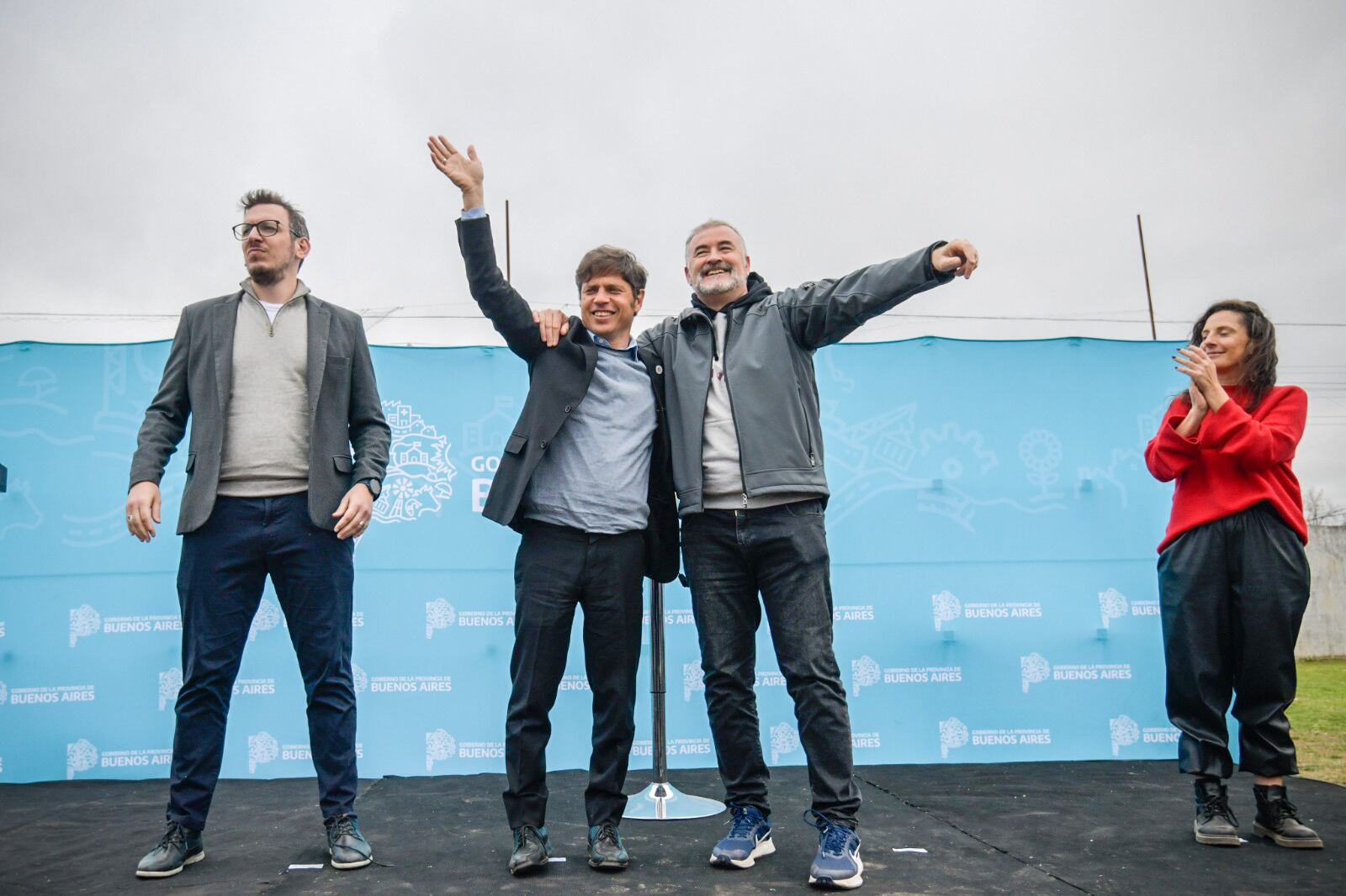 Kicillof y Poletti durante la última visita del gobernador a Ramallo.
