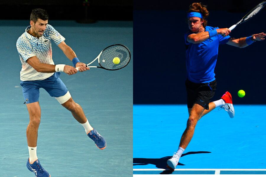 Novak Djokovic y Andrey Rublev juegan por los cuartos de final del Australian Open.