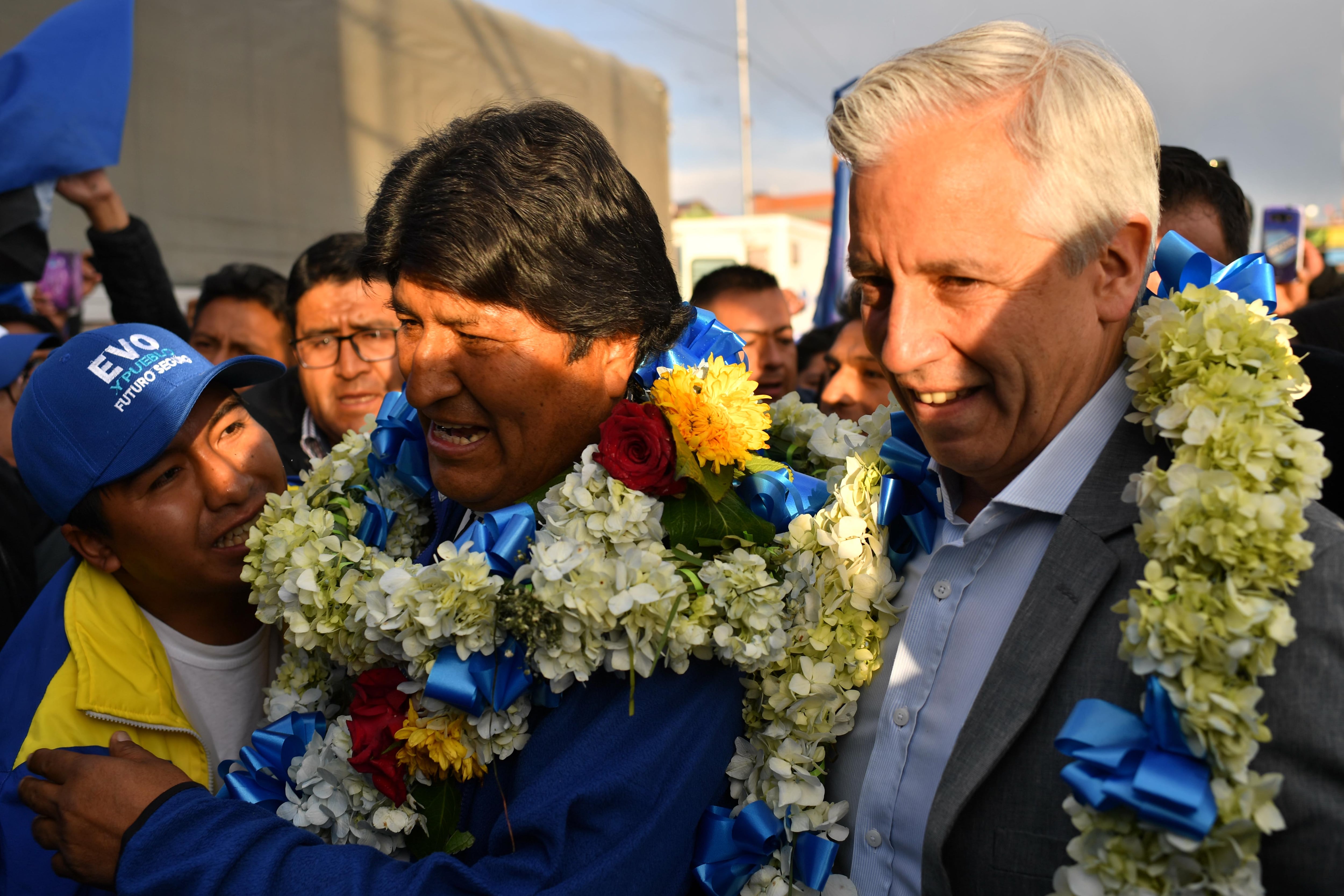 Evo Morales con Alvaro García Linera hoy en El Alto.