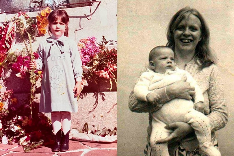 Guadalupe (izquierda), fotografiada cuando iba al jardín de infantes, fue secuestrada a los once días de vida. Juan Carlos, en la imagen con su mamá, nació en un centro clandestino.