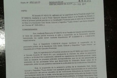 La resolución que avala el traspaso de las escuelas de la Tupac.