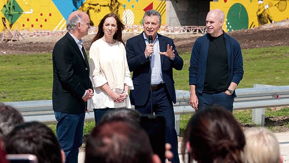 Macri, Vidal y Rodríguez Larreta, durante la inauguración del Puente Olímpico Ribera Sur.