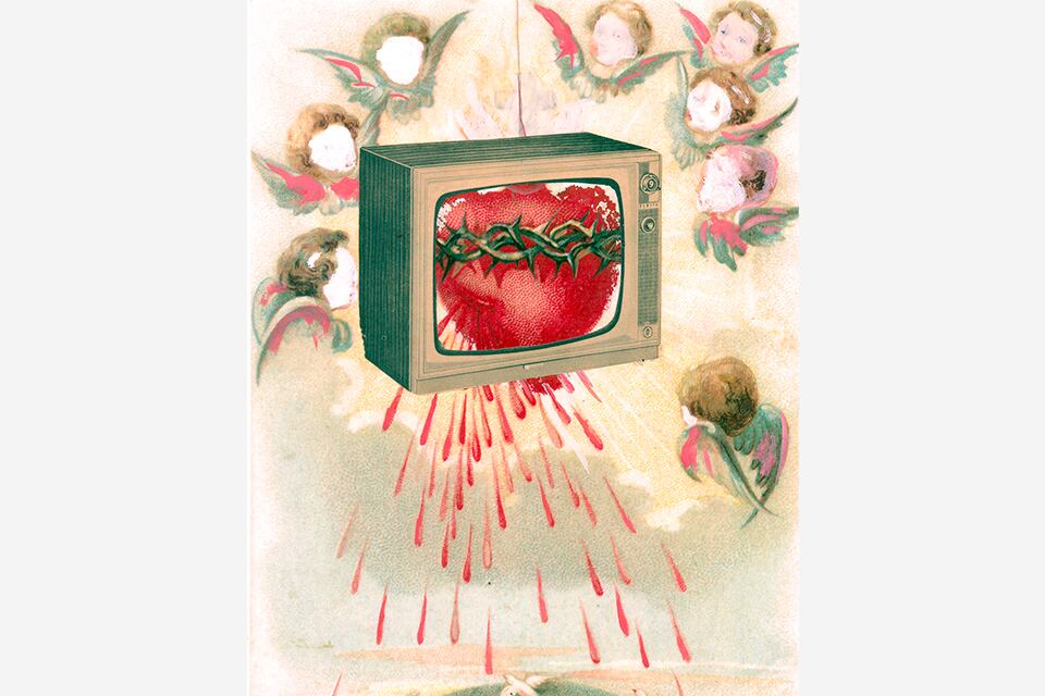 Uno de los collages exhibidos en la muestra Cajitas. 