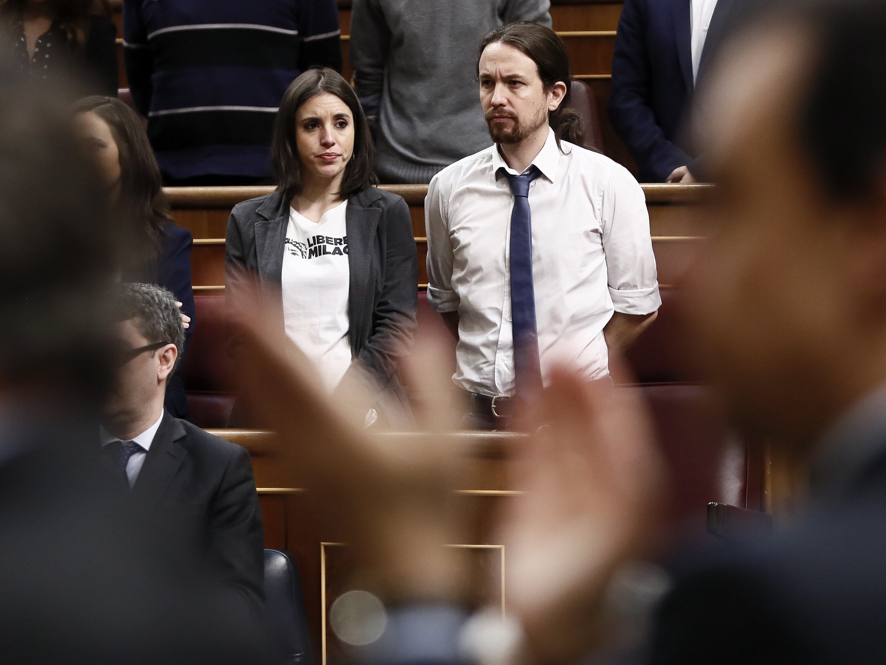 Irene Montero, portavoz de Podemos, una de las diputadas que recibió a Macri con la remera de Sala.