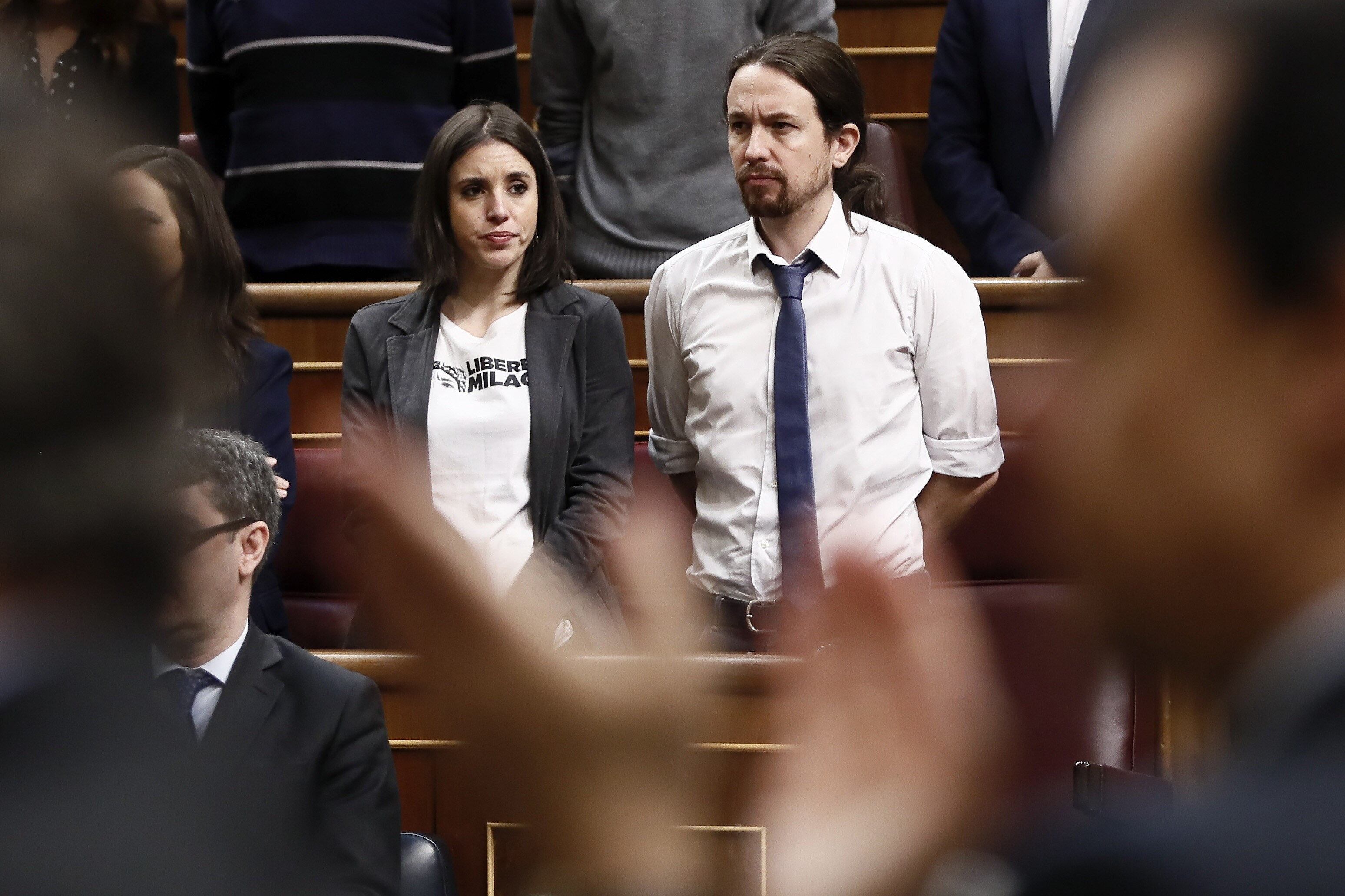 Irene Montero, portavoz de Podemos, una de las diputadas que recibió a Macri con la remera de Sala.