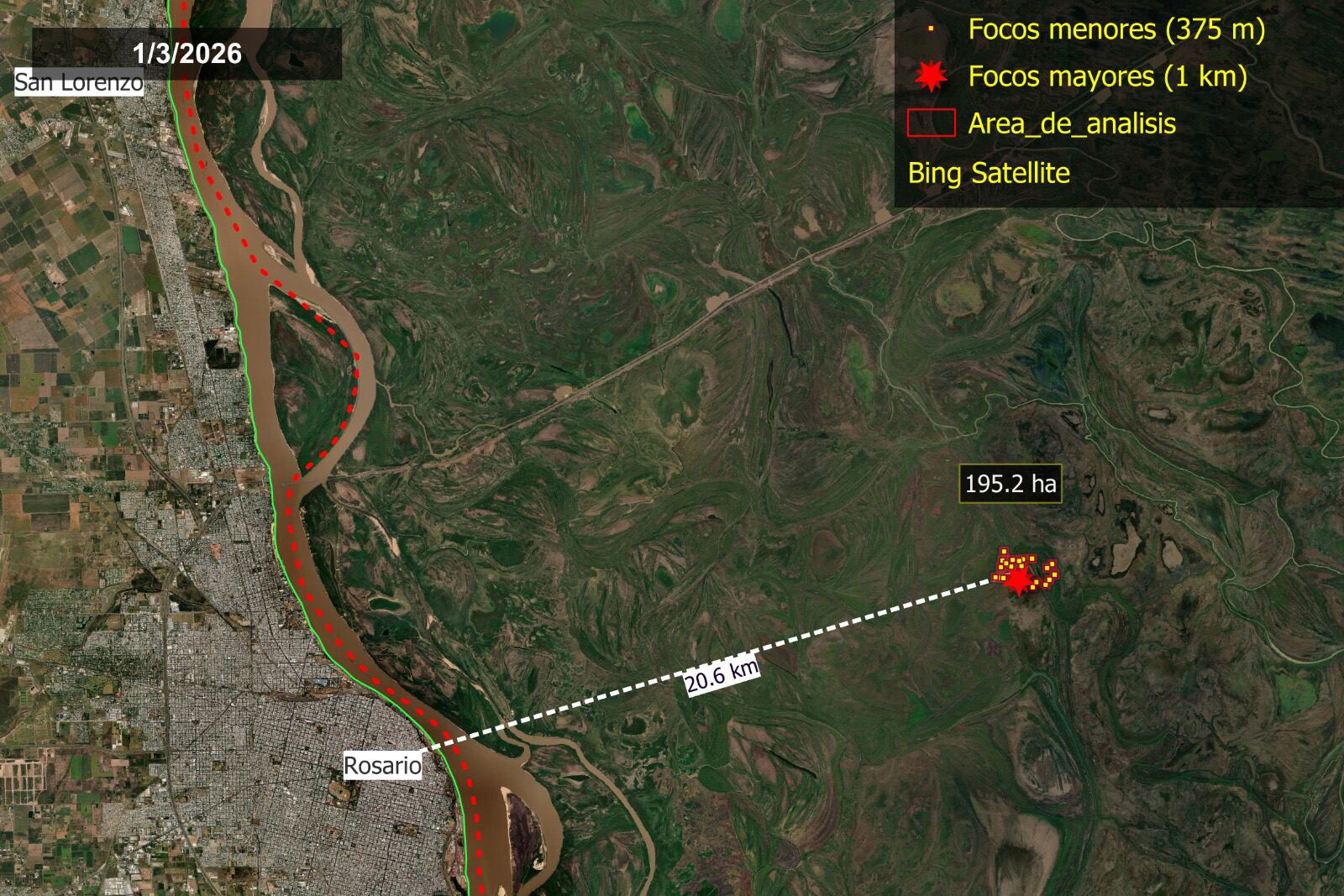 imagen satelital incendios islas del rio parana
