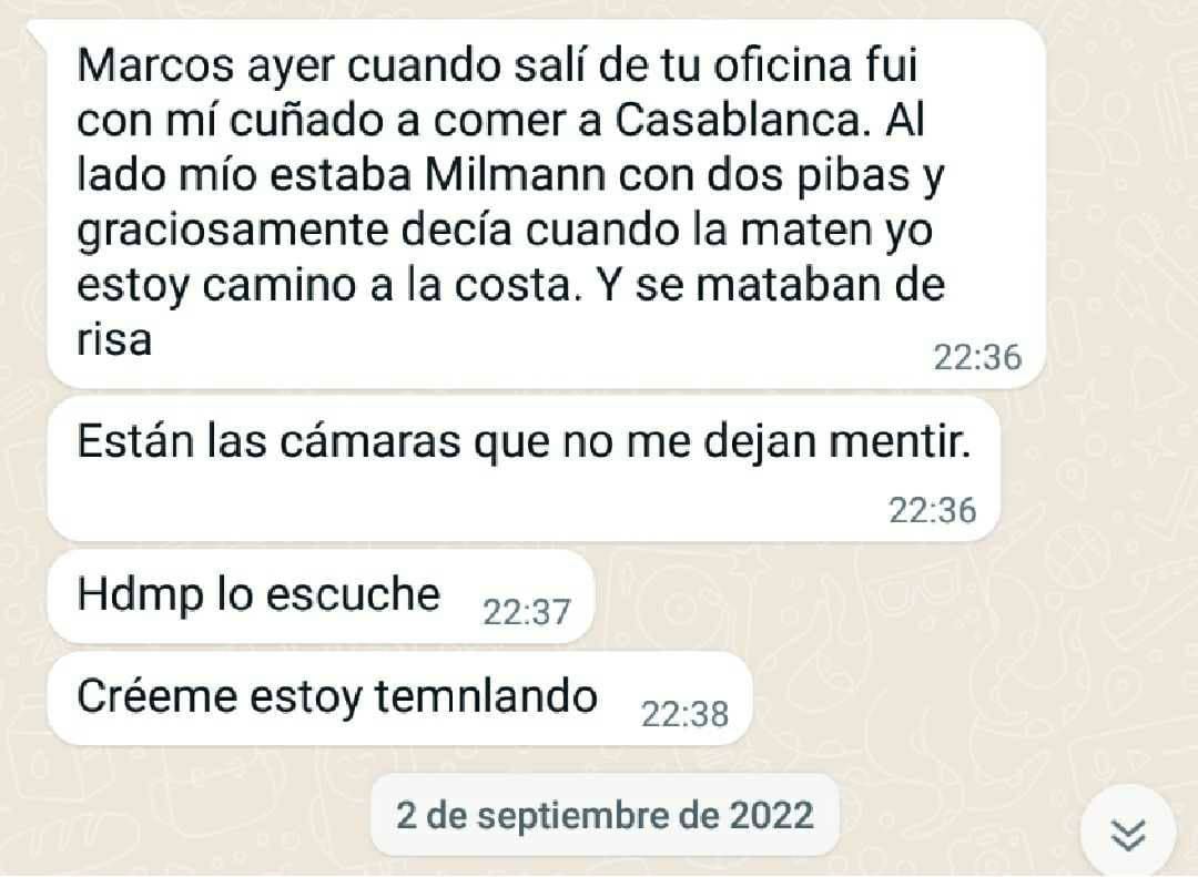 El mensaje enviado por el testigo a las 22.36 del 1 de septiembre, minutos después del ataque a CFK.