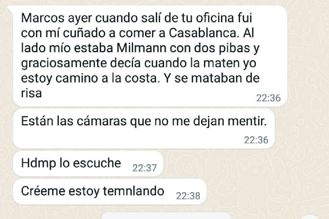 El mensaje enviado por el testigo a las 22.36 del 1 de septiembre, minutos después del ataque a CFK.