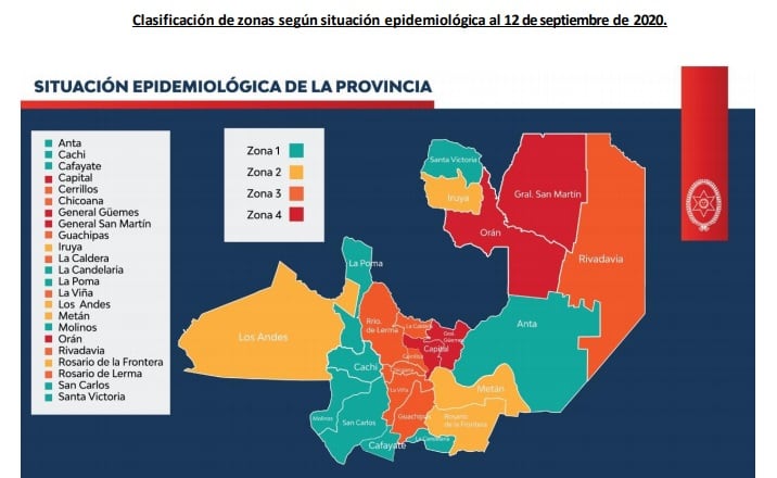 El mapa muestra, en rojo, los departamentos con circulación comunitaria 