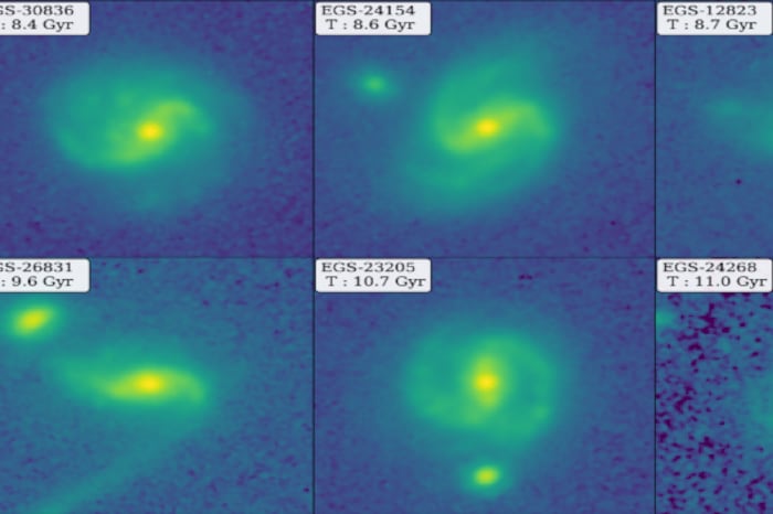 Una de estas galaxias, la EGS-23205, ya había sido observada por el telescopio espacial Hubble, pero la imagen que daba era poco más que una mancha en forma de disco.