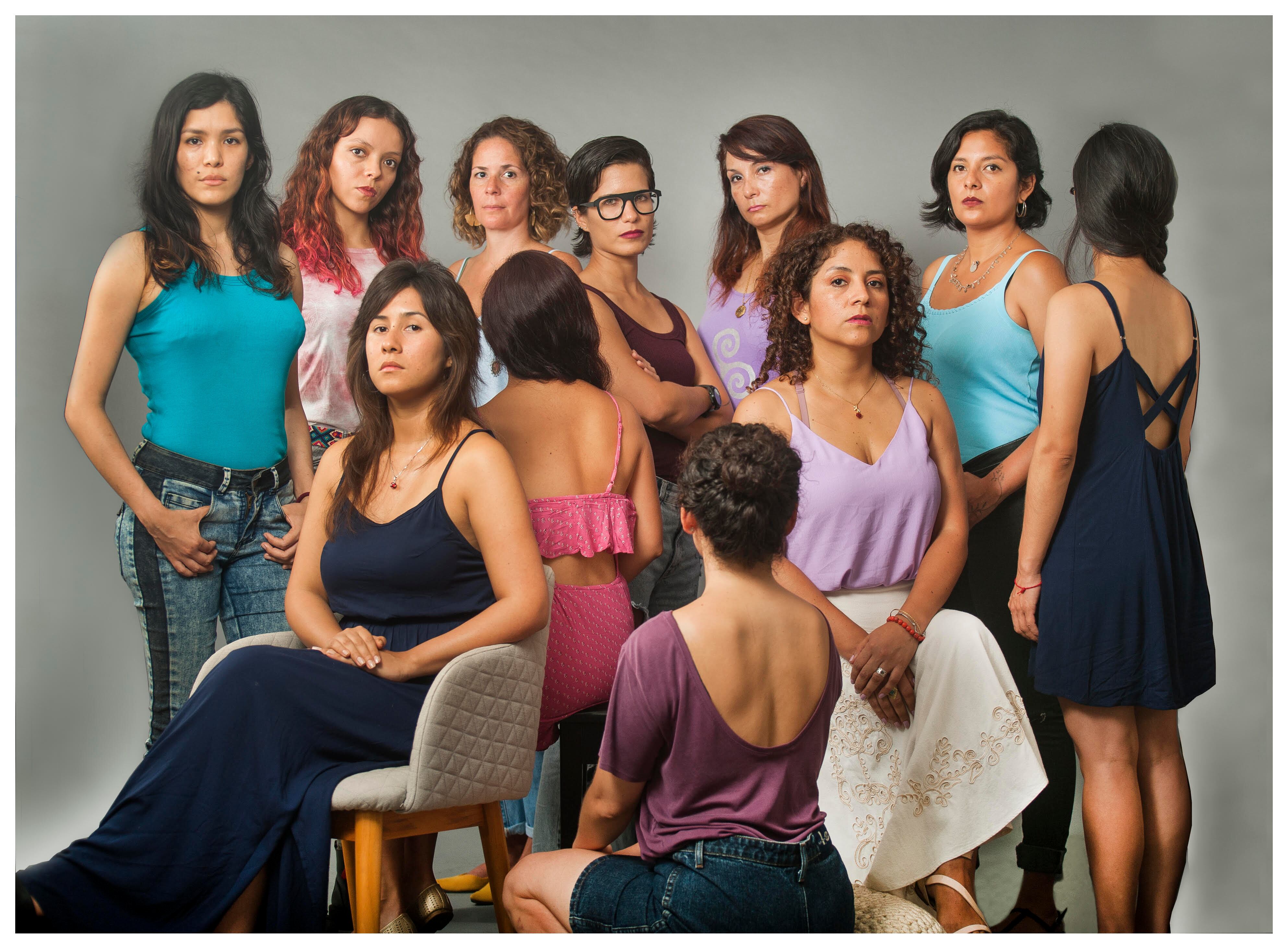  11 de las 16 jóvenes mujeres peruanas denunciantes del caso Castrillón. Laura Bustamante, Muki Sabogal, Daniela Rotalde, Eva Bracamonte, Marissa Cubas, Micaela Távara, C.B.T.  Leonela Pajares, M.I.V.T., S.L.G.A., Rocío Fuentes
